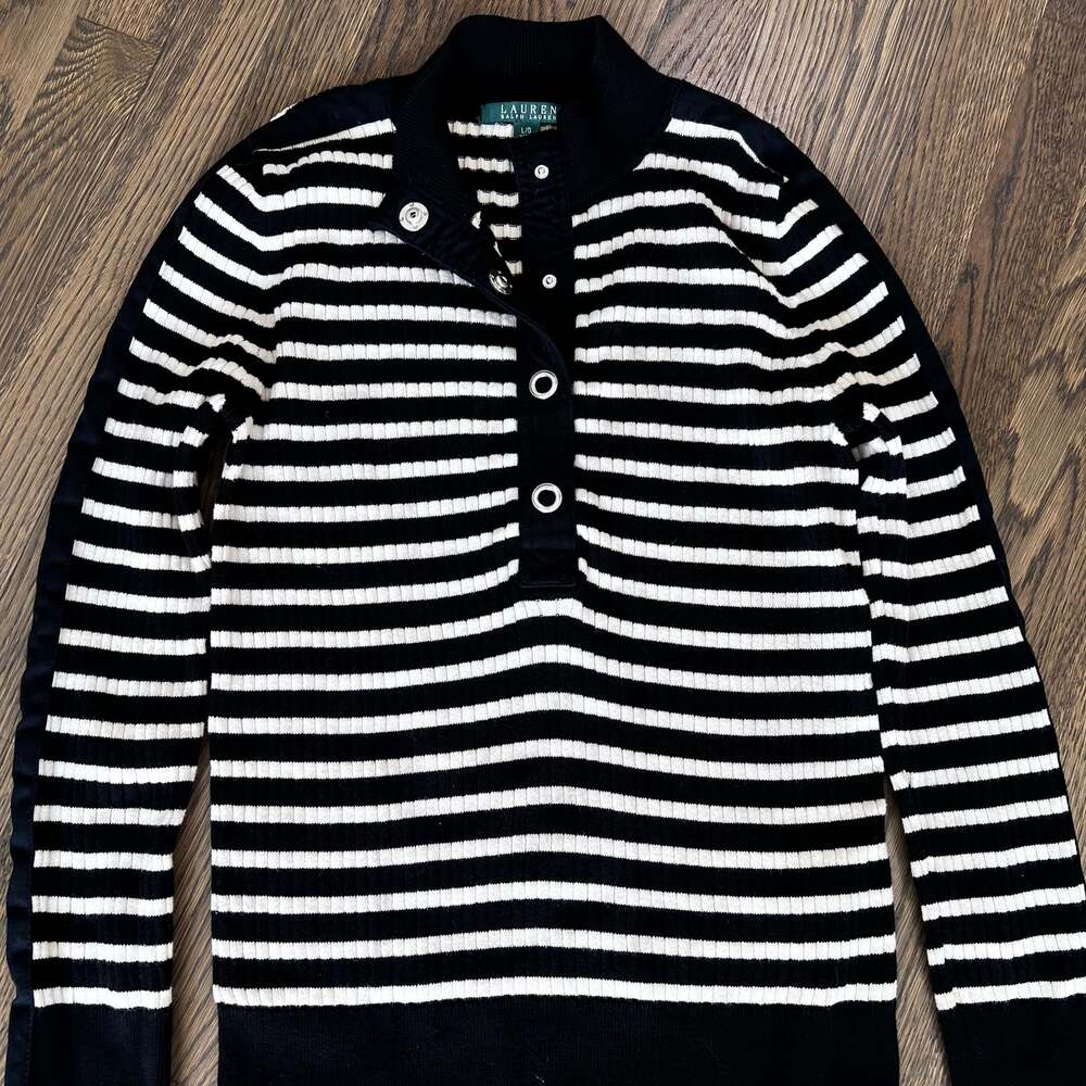 Lauren Ralph Lauren Black and White Striped Turtleneck Sweater